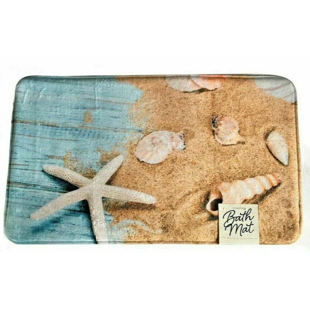 Tropical Starfish Shells Memory Foam Bathmat Beach Summer Home Non-Skid 18x30